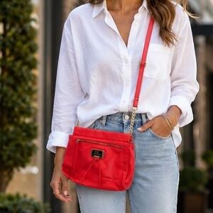 Nicole Miller Faux Leather Crossbody Shoulder Bag Gold Chain Adjustable Strap